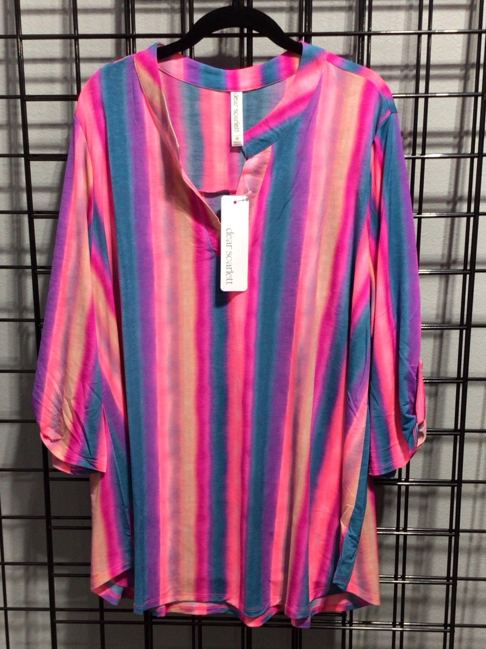 Dear Scarlett Striped 3/4 Sleeve Tunic in Pink & Blue